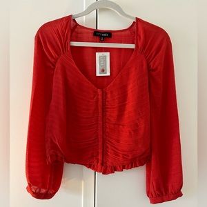 NWT INTERMIX Red Silk Puff Sleeve Blouse size M